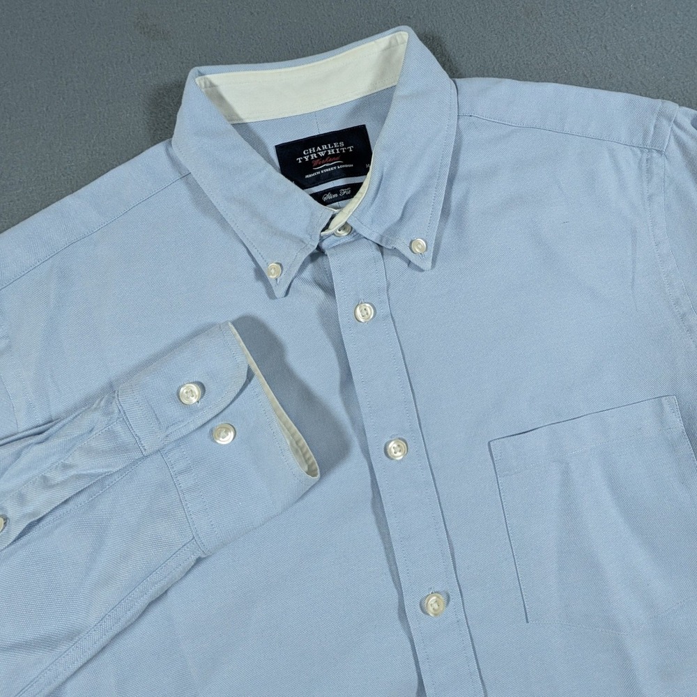 Charles Tyrwhitt Button Down Shirt Mens Medium Slim Fit Blue Oxford Long Sleeve